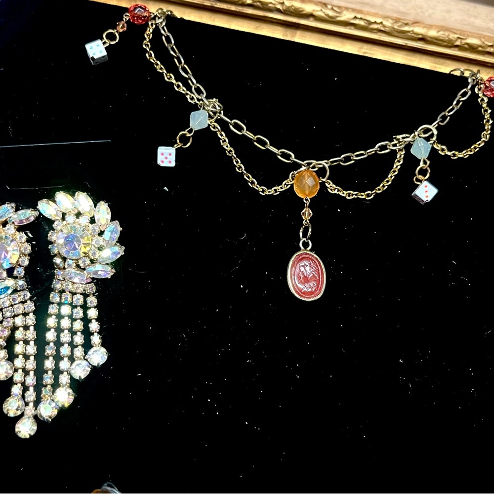 Vintage Gold and Red Necklace with Pendant Charm